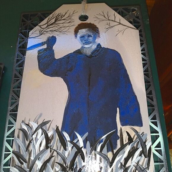 Hand Crafted Michael Myers Art Painting On Wood 13x8" - Picture 5 of 12